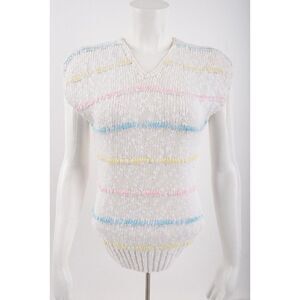 Vintage 70s Hewlett Knitting Mills Womens Sweater Sleeveless M White Pink Blue